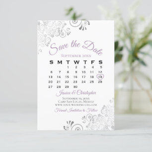 Lavender & White Simple Elegante Wedding Calendar Save The Date