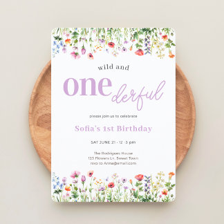 Lavender Wild Onederful Wildblume 1. Geburtstag Einladung