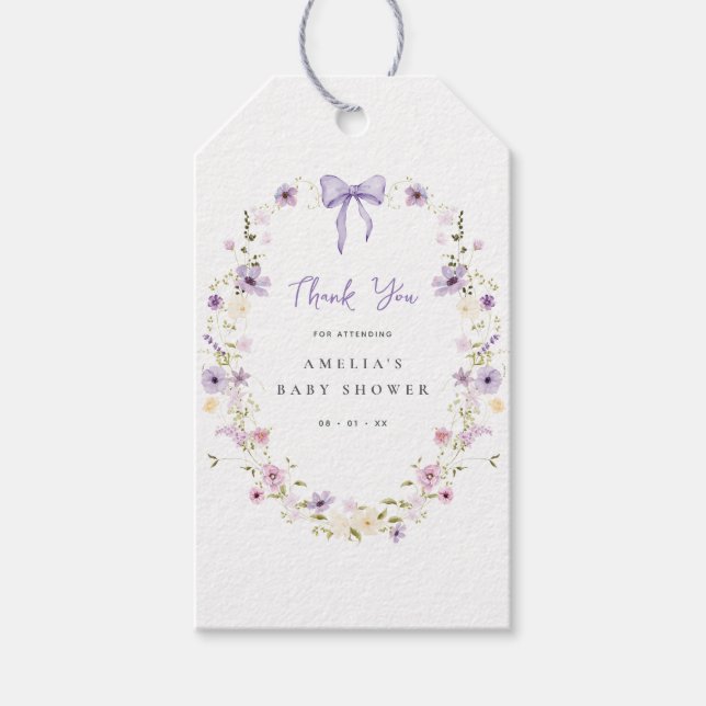 Lavender Wildblume Baby Dusche Gefallen Beutel Ges Geschenkanhänger (Vorderseite)