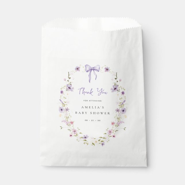 Lavender Wildblume Babydusche Papier Vorspeise Tas Geschenktütchen (Vorderseite)