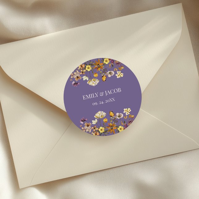Lavender Wildblume Boho Wedding Runder Aufkleber (Von Creator hochgeladen)