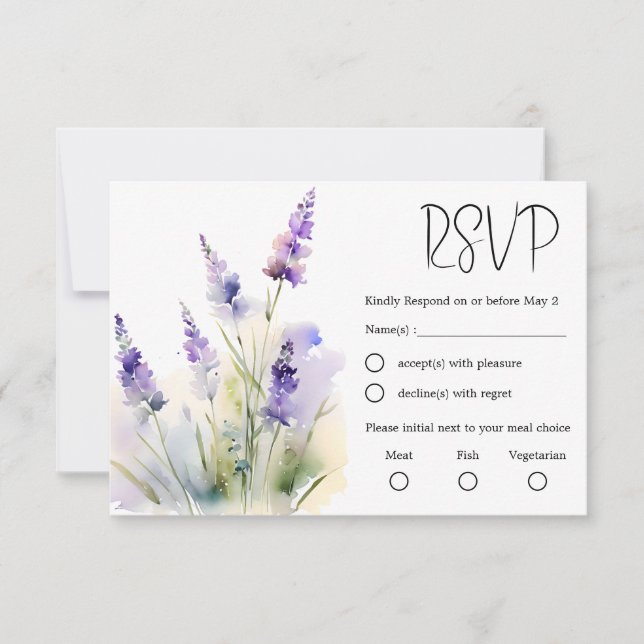 Lavender Wildblume Watercolor Wedding RSVP Card (Vorderseite)