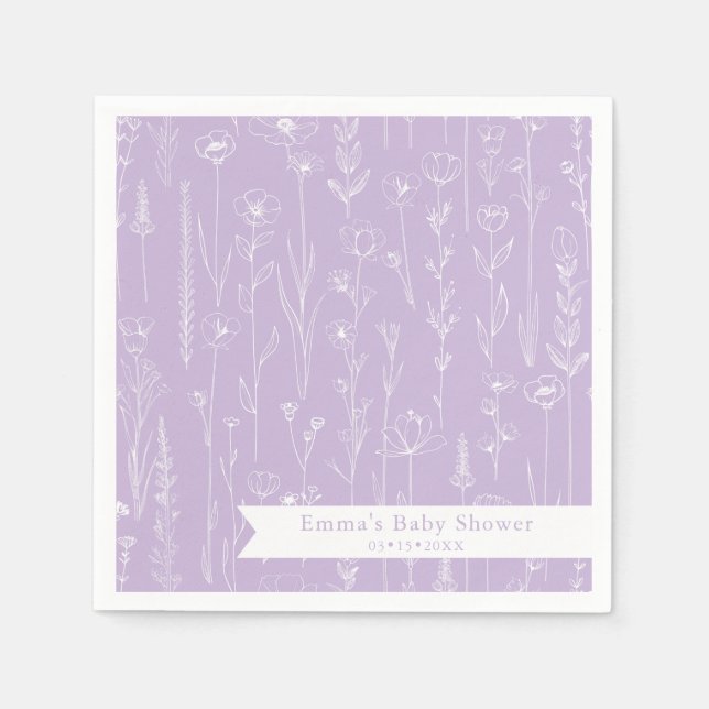 Lavender Wildflower Baby Shower | Floral Pattern  Serviette (Vorderseite)
