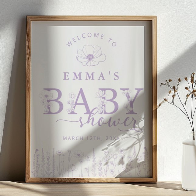 Lavender Wildflower Baby Shower Welcome Sign Poster (Lavender Baby Shower Welcome Sign)