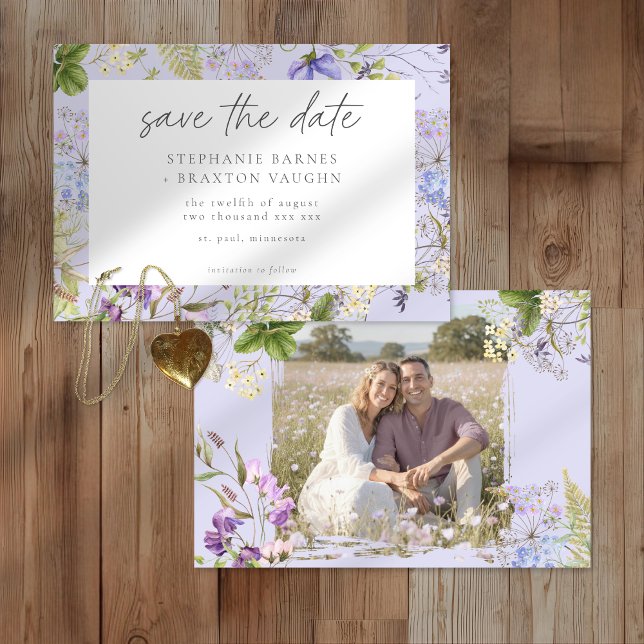 Lavender Wildflower Garden Romantic Wedding Photo Save The Date (Von Creator hochgeladen)