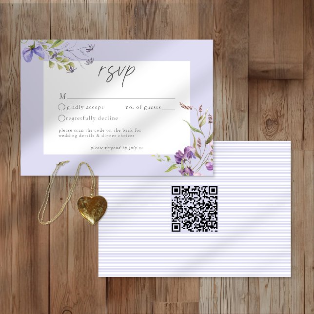 Lavender Wildflower Garden Romantic Wedding QR RSVP Karte (Von Creator hochgeladen)