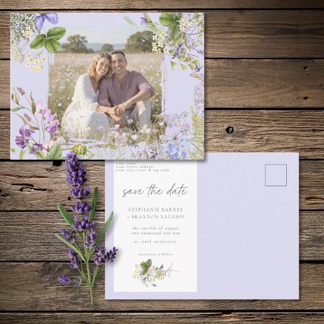 Lavender Wildflower Garden Save the Date Photo Postkarte (Lavender Wildflower Garden Save the Date Photo Postcard)