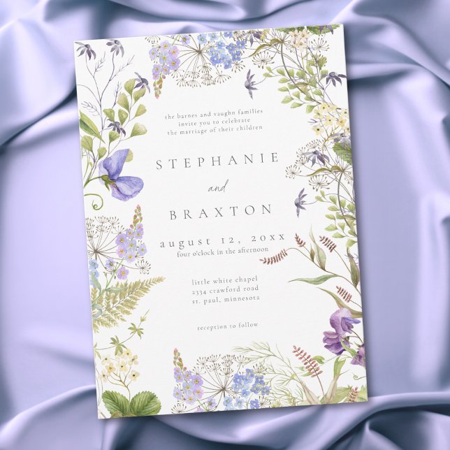 Lavender Wildflower Garden White Romantic Wedding Einladung (Lavender Wildflower Garden White Romantic Wedding Invitation)