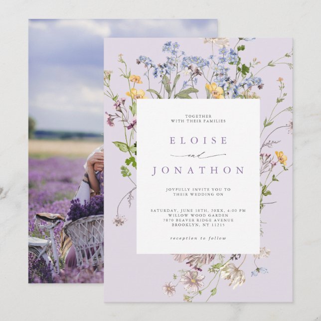 Lavender Wildflower Meadow Garden Photo Wedding   Einladung (Vorne/Hinten)