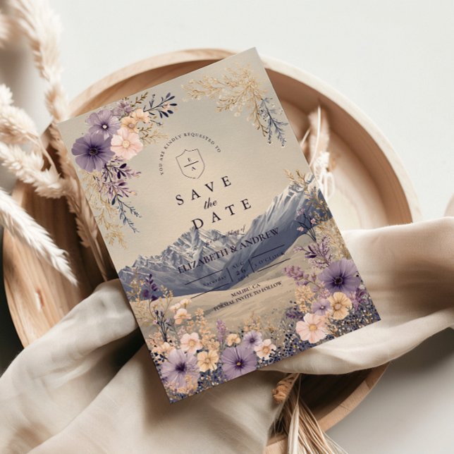 Lavender Wildflower Mountain Wedding Save The Date (Von Creator hochgeladen)