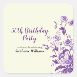 Lavender Wildflower Women's 50th Birthday Party Quadratischer Aufkleber