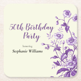 Lavender Wildflower Women's 50th Birthday Party Rechteckiger Pappuntersetzer