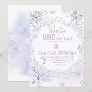 Lavender Winter Onederland 1. Geburtstag Einladung