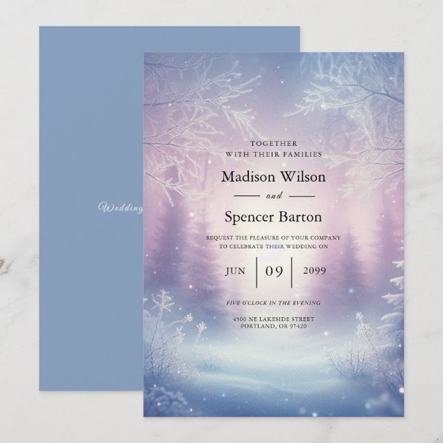 Lavender Winter Snowfall Serenade Wedding Einladung (Vorne/Hinten)