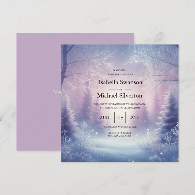 Lavender Winter Snowfall Serenade Wedding Einladung (Vorne/Hinten)