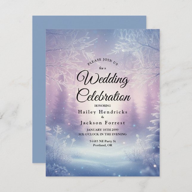 Lavender Winter Snowfall Serenade Wedding Einladung (Vorne/Hinten)