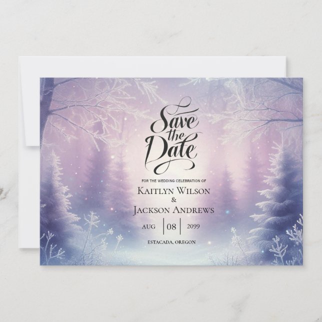 Lavender Winter Snowfall Serenade Wedding Save The Date (Vorderseite)