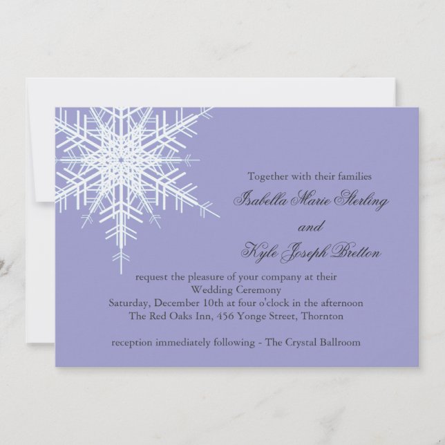 Lavender Winter Snowflake Hochzeit Einladung (Vorderseite)