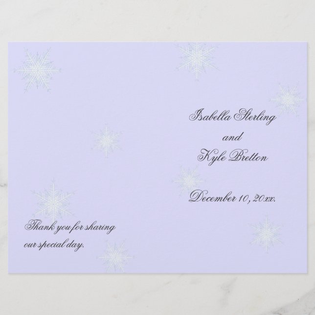Lavender Winter Snowflake Wedding Programm (Vorderseite)