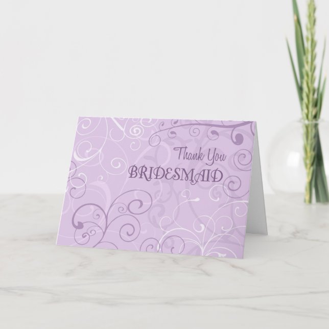 Lavender Wirbel Danke Bridesmaid Card (Vorderseite)