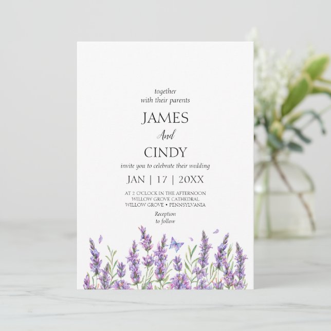 Lavender WishWedding Einladung (Stehend Vorderseite)