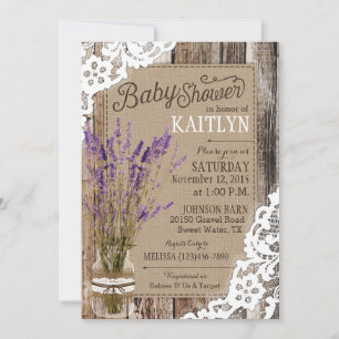 Lavender Wood Lace Rustic Baby Dusche Einladung