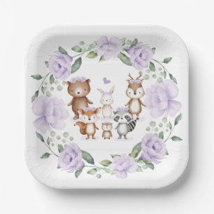 Lavender Woodland Forest Animals Geburtstagsparty Pappteller