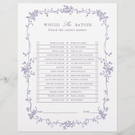 Lavender 'Would She Rather' Bridal Shower Game