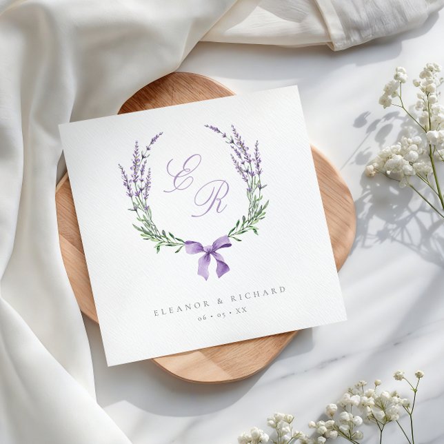 Lavender Wreath & Bow Monogram Wedding Serviette (Von Creator hochgeladen)