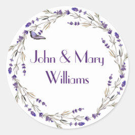 Lavender Wreath mit Schmetterling Runder Aufkleber