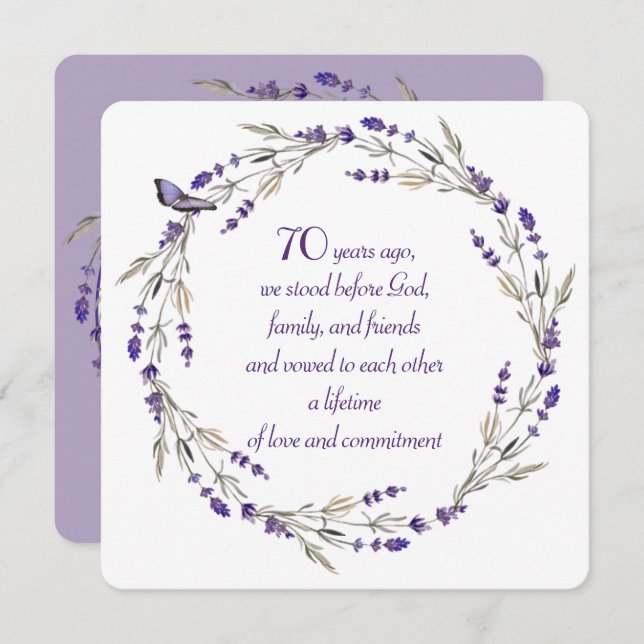 Lavender Wreath zum 70. Jahrestag Einladung (Vorne/Hinten)