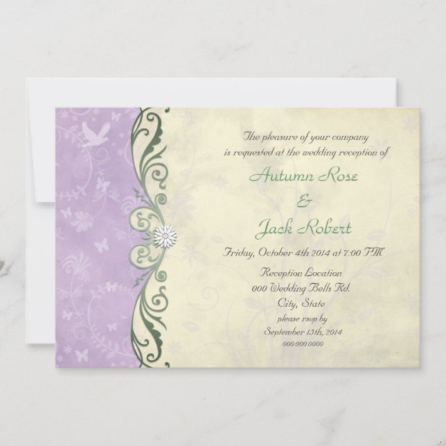 Lavender Yellow Floral Hochzeitsempfang Einladung (Vorderseite)