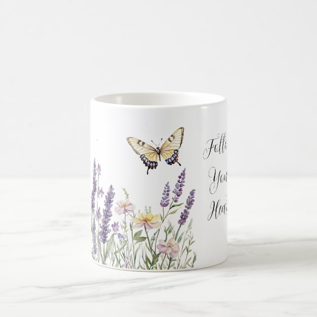 Lavender Yellow Flowers Butterfly Kaffeetasse (Mittel)