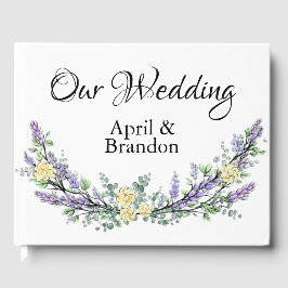 Lavender Yellow Rose und Eucalyptus Guest Book Gästebuch