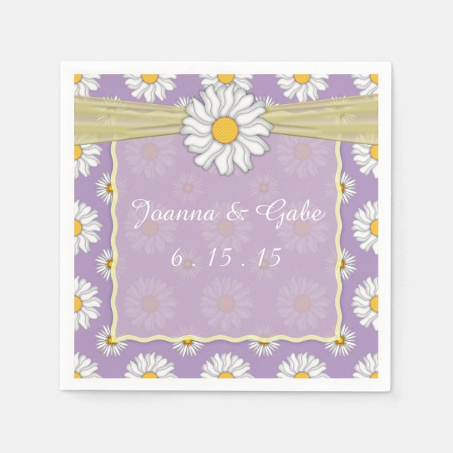 Lavender Yellow White Daisy Floral Wedding Napkins Serviette (Vorderseite)