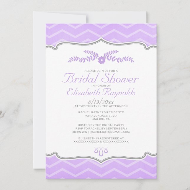 Lavender Zigzag Bridal Dusche Einladungen (Vorderseite)