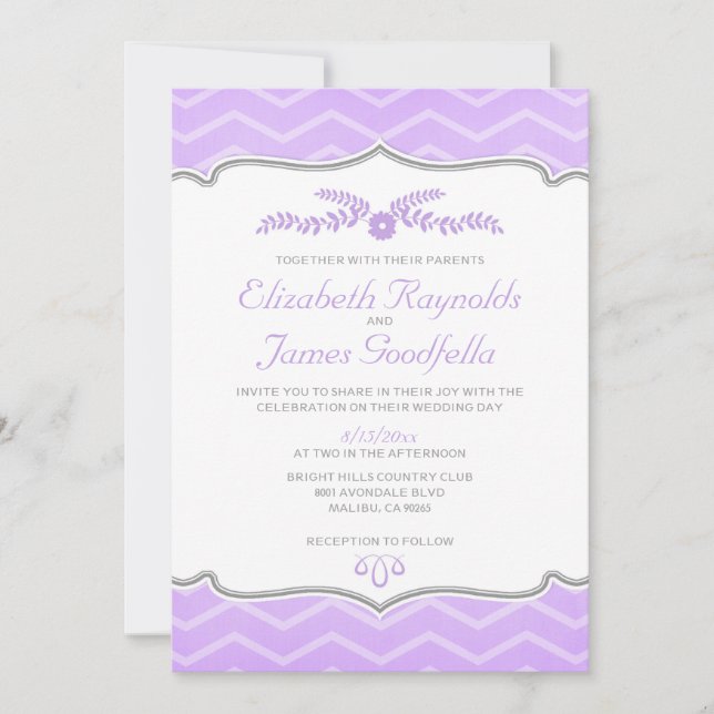 Lavender Zigzag Hochzeit Einladungen (Vorderseite)