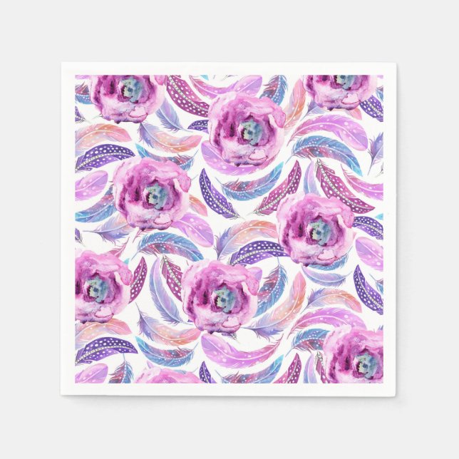 Lavenderfedern und Blume Serviette (Vorderseite)