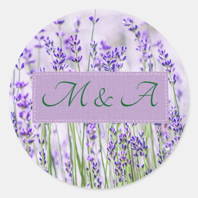 Lavenderfelder Hochzeitsticker Runder Aufkleber (Vorderseite)