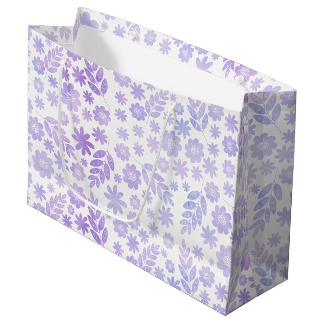Lavenderhandgezeichnetes Blumenmuster Große Geschenktüte (Vorderseite Schrägansicht)