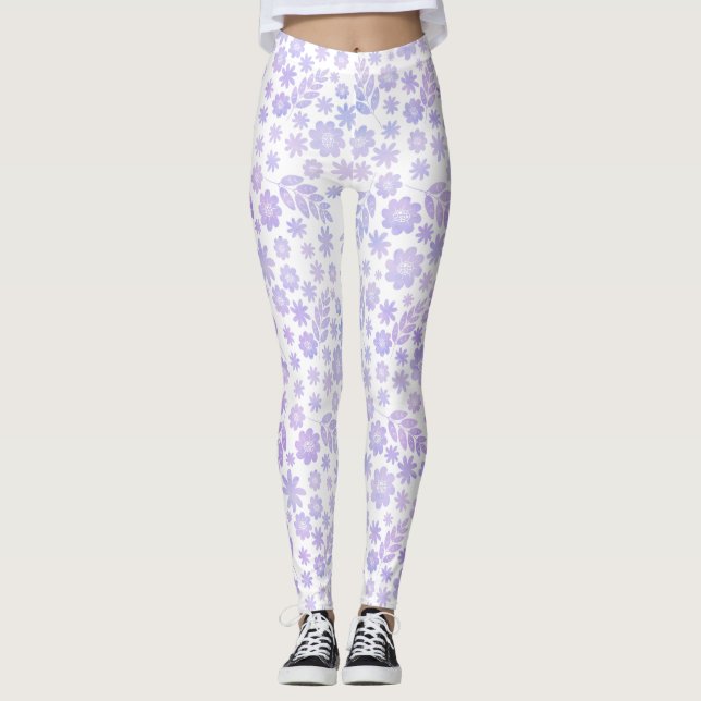 Lavenderhandgezeichnetes Blumenmuster Leggings (Vorderseite)