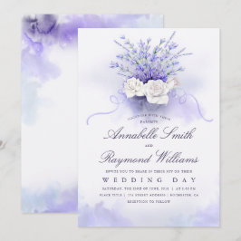 Lavenders und White Roses Bouquet Elegante Hochzei Einladung