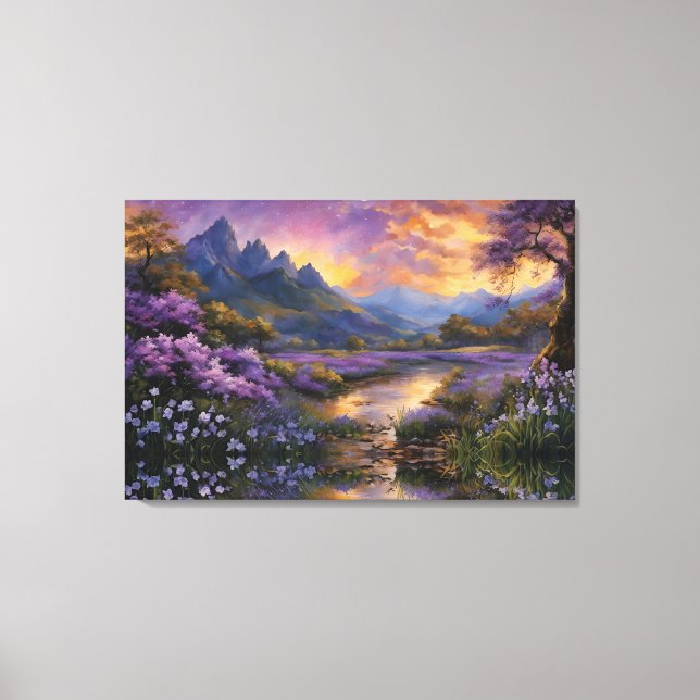 Lavendertal bei Morgendämmerung Leinwanddruck (Vorderseite)