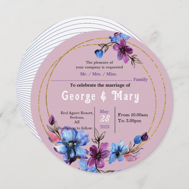 Lavendra Circle Wedding Einladung (Vorne/Hinten)