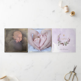 Lavendre Couronne de Feuillage Aquarelle, Bapteme Dreifach Gefaltete Einladung