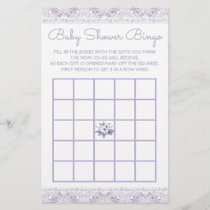 Lavener Lace Girl Babydusche Bingo Card