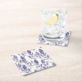 Lavenfelder | Lila Aquarell-Blumenmuster Rechteckiger Pappuntersetzer