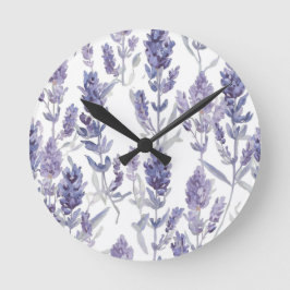 Lavenfelder | Lila Aquarell-Blumenmuster Runde Wanduhr