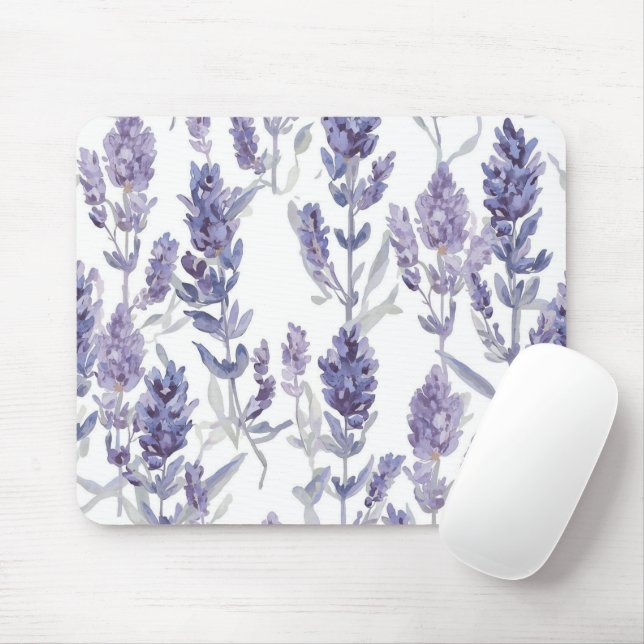 Lavenfelder | Lila Wasserfarben-Blumenmuster Mousepad (Mit Mouse)