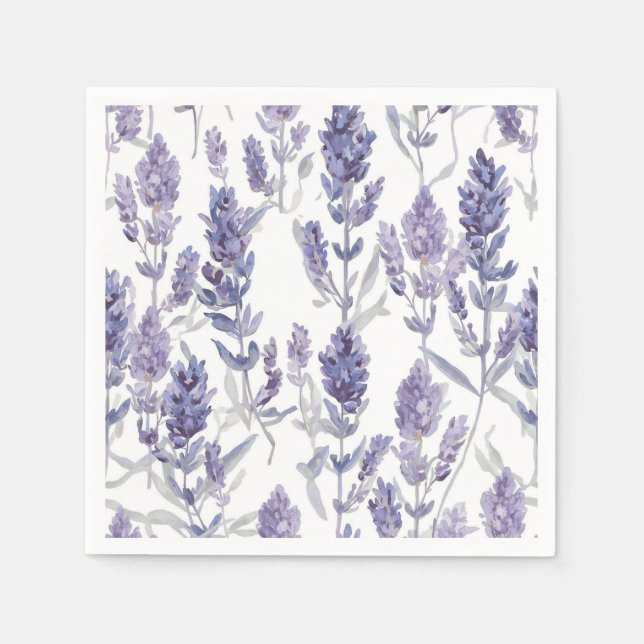 Lavenfelder | Lila Wasserfarben-Blumenmuster Serviette (Vorderseite)